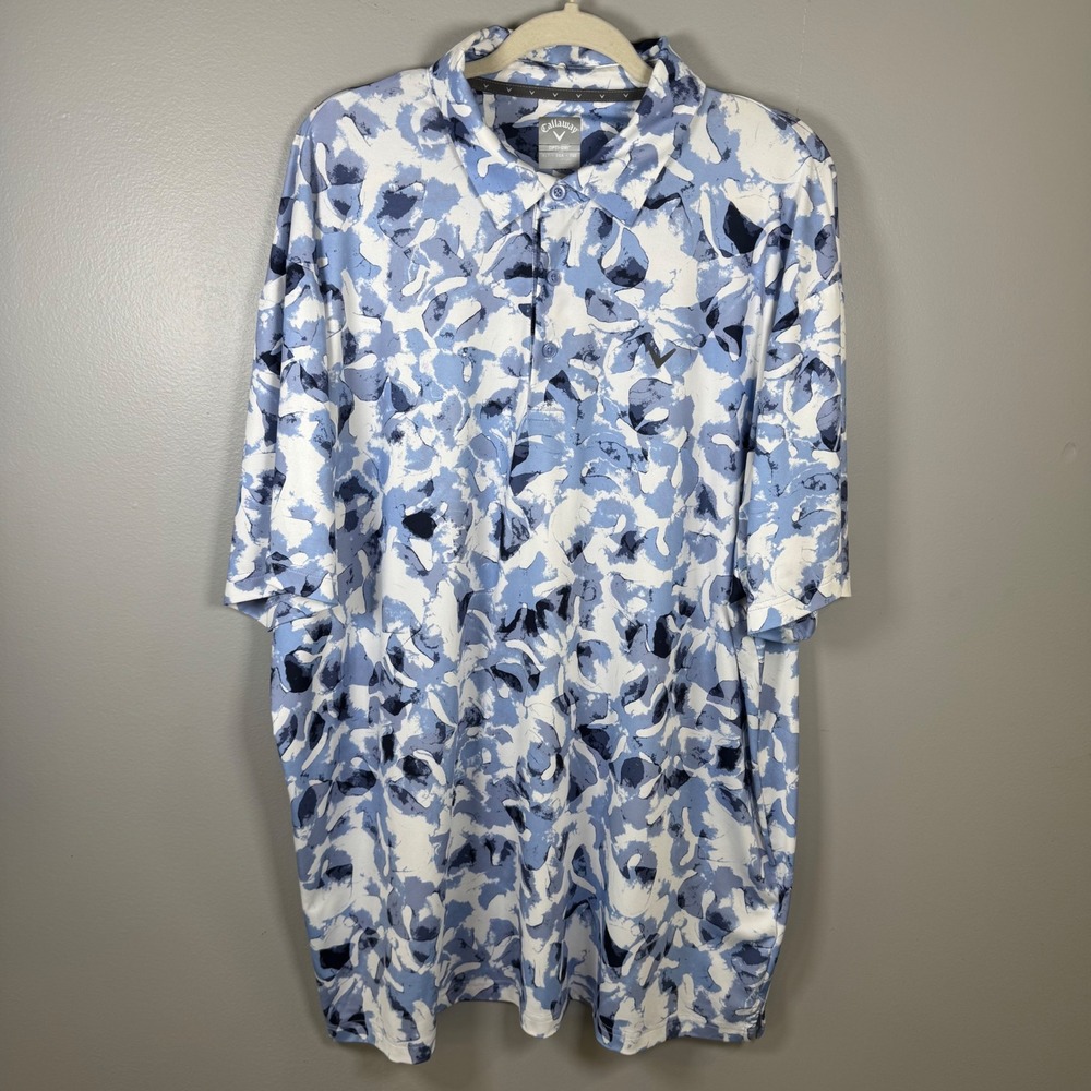 Callaway Opti-Dri Mens XLT Blue Abstract Floral Performance Golf Polo Shirt Tall